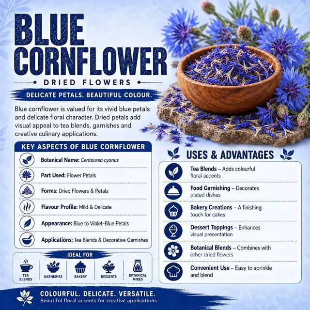 Blue Cornflower Petals | Indian Blue Cornflower | Organic & Conventional | Premium Dried Flowers | Bulk Export - Image 1