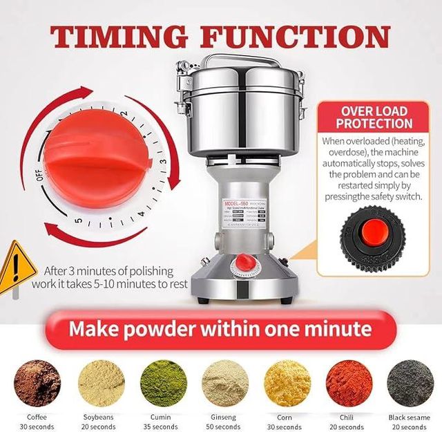 LEJIEYIN Electric Herb Grinder, 550 g, High Speed Stainless Steel Spice Mill, Electric Flour Mill, Herb Mill, Superfine - Image 3