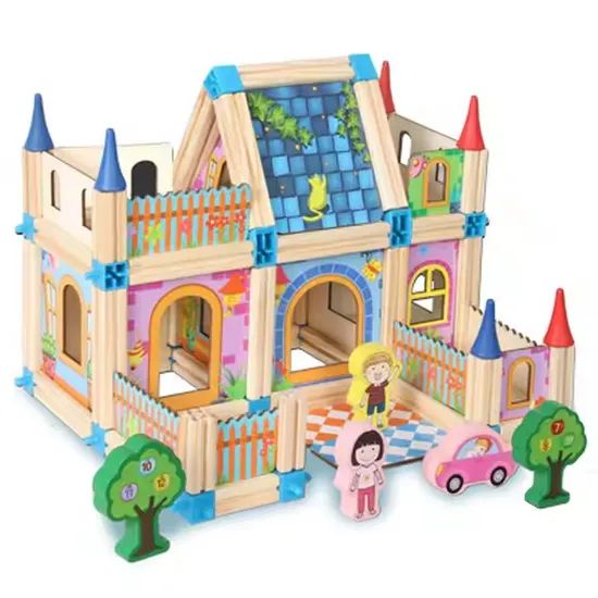 128 PCS Kids Multi-Functional Building 3D Puzzles Building Blocks Wooden Plug-in Models Assembled Houses - Image 1