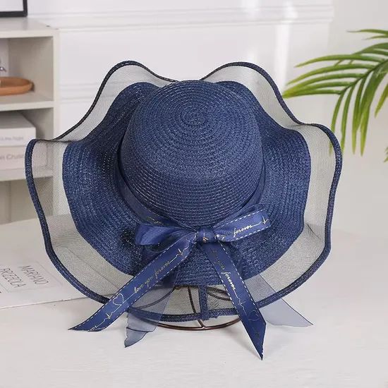 Fashion Travel Beach Sun Sunscreen Net Yarn Large Along Straw Hat - Image 4