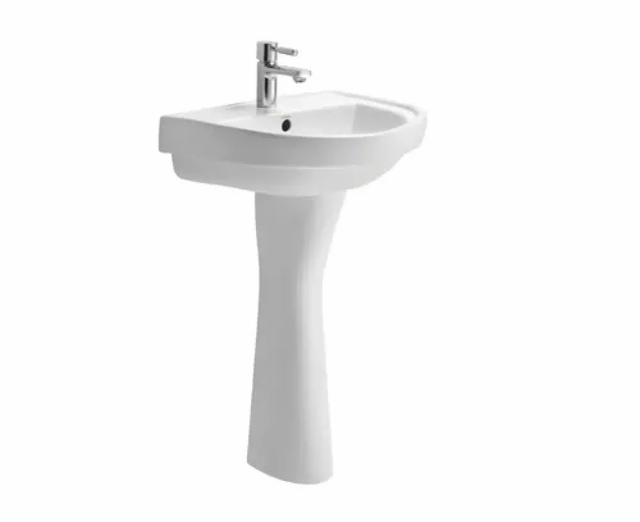 Ceramic Pedestal Wash Basin Color White Surface Polished Durability Durable Pattern/Style Plain Wash Basin Type Pedestal - Image 1