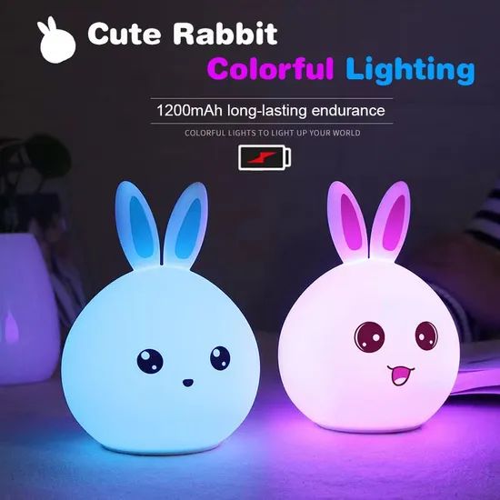 Silicone LED Cute Rabbit Night Light, Touch Desk Lamp - Image 6
