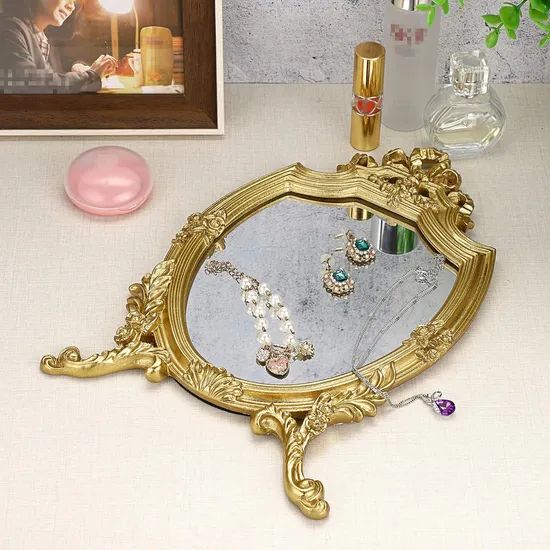 Antique Gold Resin Frame Decorative Wall Makeup Tabletop Mirrors - Image 5