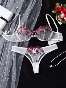 2022 New Arrivals Ensemble Erotic Night Wear Lenceria Lace Hot Lingeries Femme Women Embroidery Lace Bra Sexy Lingerie Set - Image 2