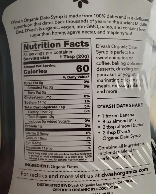 Best Plant Based Sweetness D'vash Organics Date Syrup – 400g x 12 Squeeze Bottles (100% Dates, No Added Sugar) On Sale - Image 3