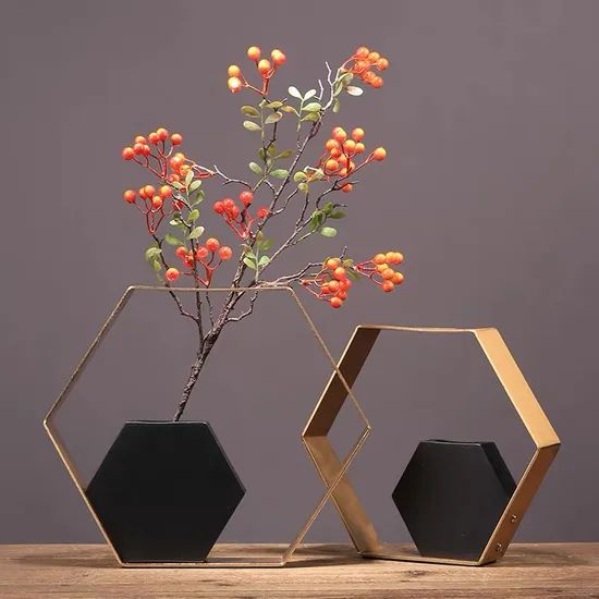 Luxury Gold Metal-Crafts Black Marble Vase Border for Desktop Home Decoration - Image 2