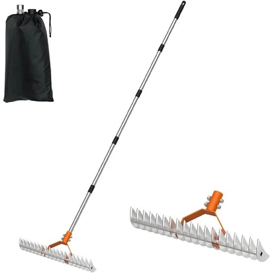 Jh-Mech Silvery Farming Tool Rugged and Durable Stainless Steel Leaf Rakes for Gardening - Image 1