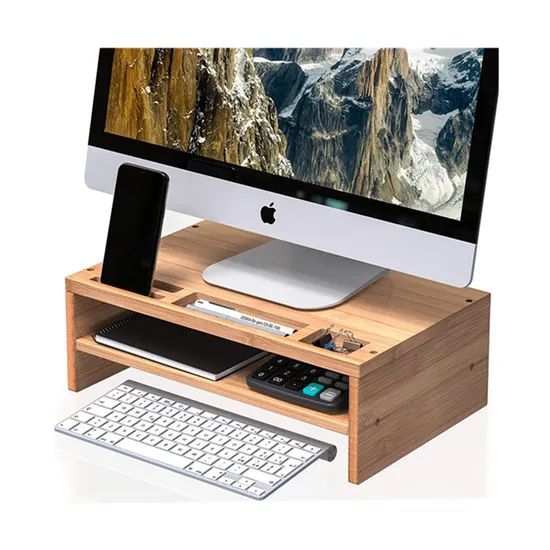 Double-Layer Bamboo Desktop Storage Shelf Computer Riser Monitor Stand - Image 2