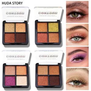 4 Color Eyeshadow Tray Earth Color Pearl Matte Scallion Powder Glitter Makeup Set - Image 5