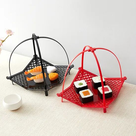 Square Plastic Red Black Japanese Sushi Plate Weight 80g Origin China Shape Rhombus Feature Durable Specification ABS Usage No Microwave - Image 3
