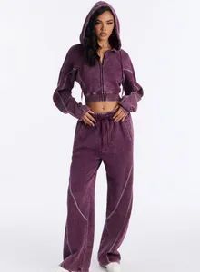 Versatile Womens Washed Lounge Pants for Home and Outings Fit Regular Fit Hood Type Hooded Pattern Acid Wash Origin Ningbo, - Image 1