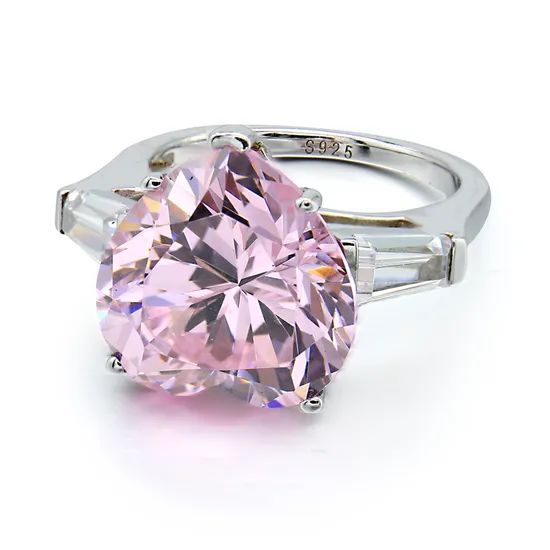 Fashion Silver Rings Pink Color Zircon Moganite Stones Heart Shape Elegant Wedding Ring for Women - Image 2