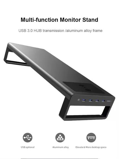 Multifunctional Adjustable Monitor Riser Stand with 15W Wireless Charging, USB Hub, Drawer Organizer – Metal Desktop Stand for Office Use - Image 3