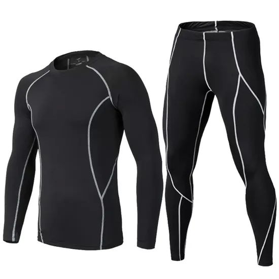 Men Workout Pants and Long Sleeve Shirts Base Layer Top & Bottom Compression Set - Image 1