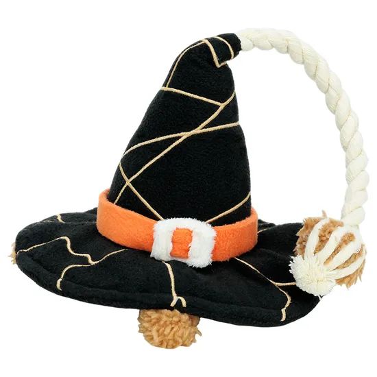 New Design Cute Magical Hat Interactive Squeaky Dog Plush Rope Chew Toy - Image 1
