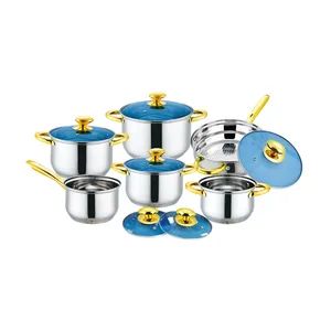 Hot Sale Kitchen Utensils Kitchenware Cooking Pot Gold Handle Stainless Steel Cookware Set - Image 1