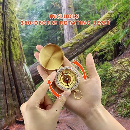 Survival Compass Metal Sighting Compass Mini Portable Copper Waterproof Luminous Navigation Multifunctional Retro Flip Compass - Image 2