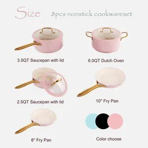 OEM Kitchenware New Design 8PCS Pink Marble Ceramic Coating Nonstick Cookware Set - Image 5