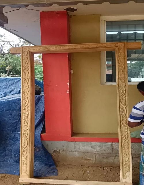 Wooden Frame and windows Size 8x3.5 feet Position Exterior Durability Durable Wood Type Neem Wood Door Thickness 25 mm Material Wood, - Image 3