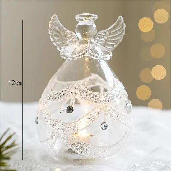 Hot Sale Home Decorations Gift Christmas Glass Angel Glass Crafts with LED Light - Image 3