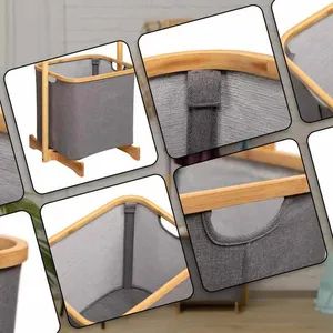 Bamboo Household Bedroom with Storage Basket, Clothes and Hat Rack - Image 2