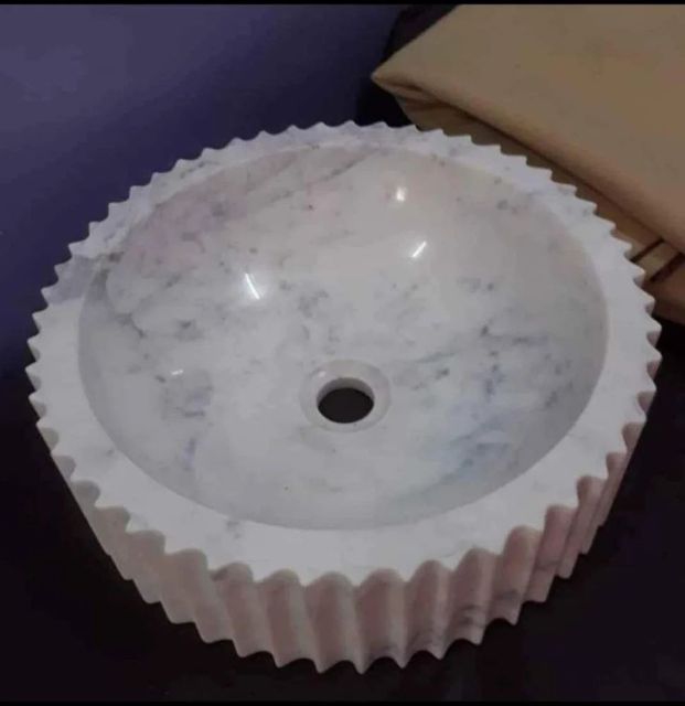 White Marble Table Top Wash Basin Shape Round Color White Material Marble Size 30 Inch (Dia) Finishing Polished Design Type - Image 1