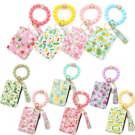 Stylish Leather Tassel Flower Keychain and Silicone Bead Bracelet - Image 1