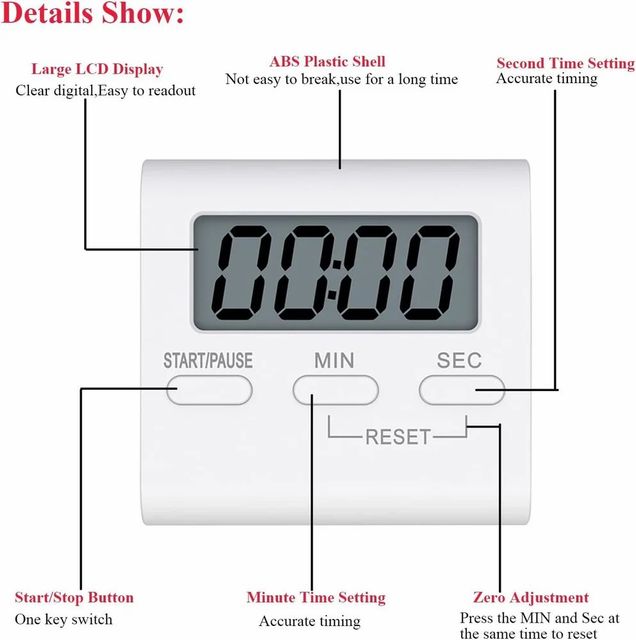 Square Timer, Small Digital Kitchen Timers, Timer for Cooking, Digital Stopwatch with Loud Alarm - Image 10