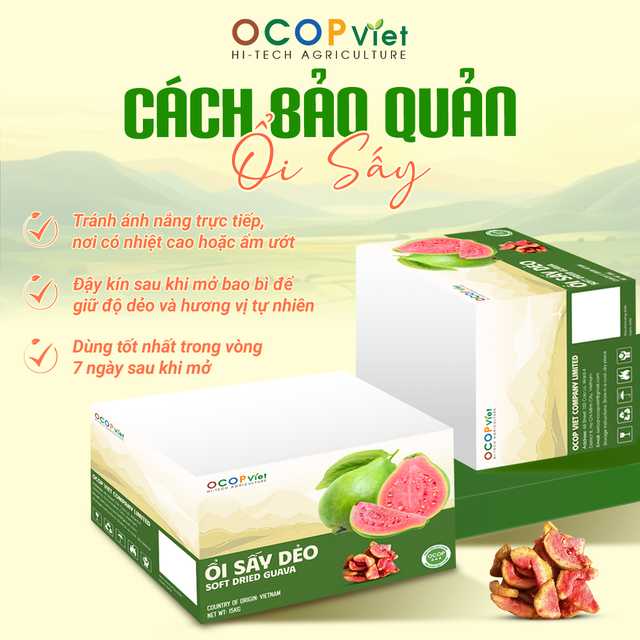 Ổi hồng sấy dẻo - Soft-Dried Pink Guava Brand Name OCOP Viet Place of Origin Vietnam Packaging Details - Image 3