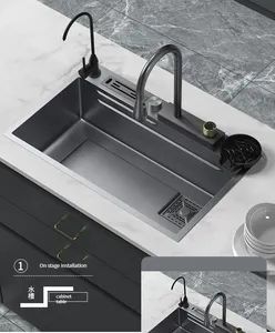 China Wholesale Waterfall Hiding Gas Pipes Stainless Steel Kitchen Sink - Image 3