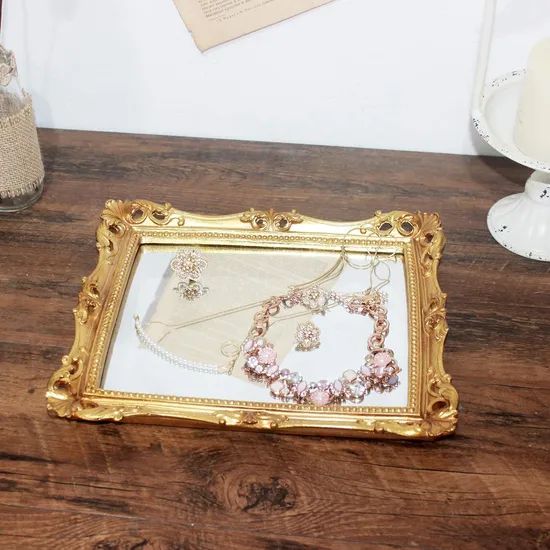 Vintage Decorative Square Antique Gold Wall Mounted Tabletop Makeup Resin Mirror Frame - Image 3