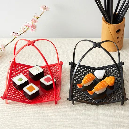 Square Plastic Red Black Japanese Sushi Plate Weight 80g Origin China Shape Rhombus Feature Durable Specification ABS Usage No Microwave - Image 5