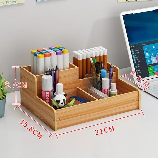 AI-MICH Wooden Pen Storage Rack Drawer Multi-Functional DIY Desktop Organization - Image 6