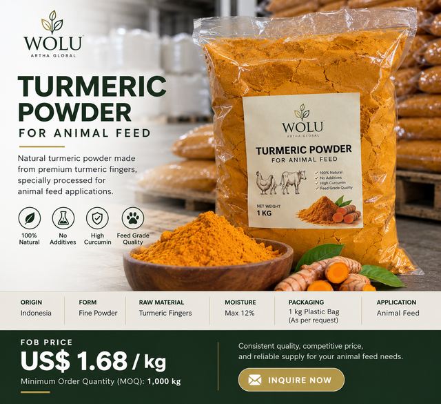 Bulk Turmeric Finger Powder for Animal Feed from Indonesia – Natural Fine Ground Turmeric Powder, 1 kg Plastic Packing - Image 1