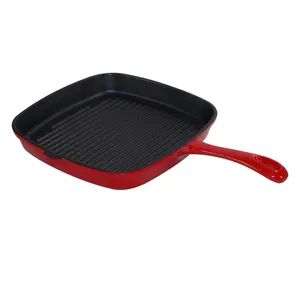 Non-Stick Red Color Frypan Hot Sell Square Cast Iron Griddle for Beef Steak - Image 2