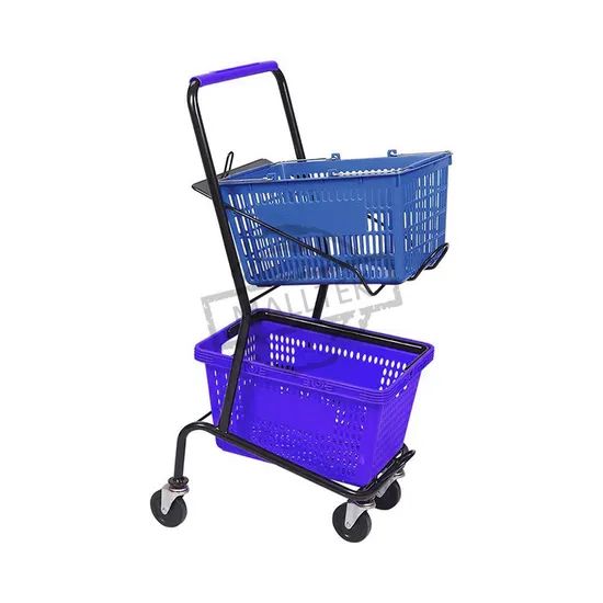 Wheeled Store 2 Tiers Metal Material Shopping Cart with Two Baskets - Image 1