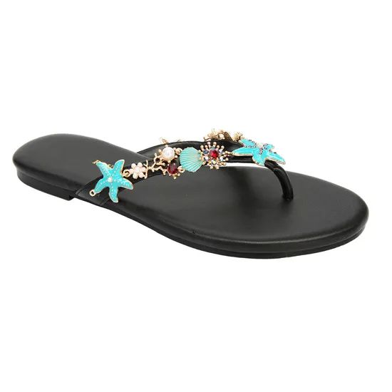Women Flip Flops Shoes with Starfish/Seashell & Rhinestones Details - Image 1