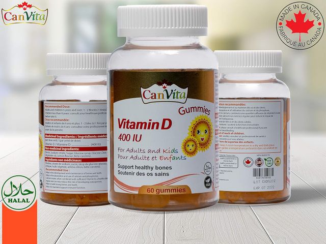 Canvita Vitamin D Halal & Vegan Gummy (400IU), Made in Canada, sugar free, 60/bottle - Image 8