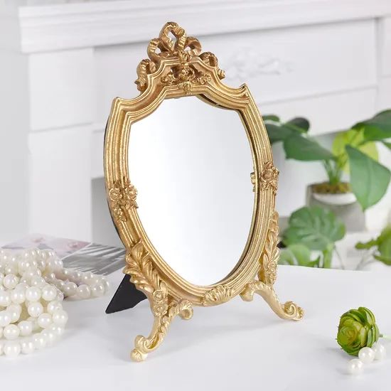 Antique Gold Resin Frame Decorative Wall Makeup Tabletop Mirrors - Image 3