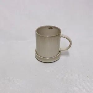 16PCS Stoneware Dinner Set Ceramic Tableware Vertical Line Emboss - Image 6