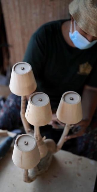 Bamboo Standing Lamp Duri Bond mushroom 2 Lamp & 3 Lamps. Hanging Lamp - Image 3