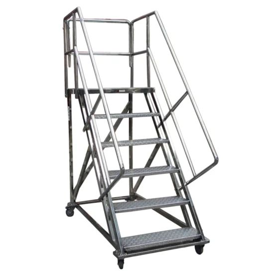 Aluminium Step Mobile Ladders for Sale Height 1.8m Origin China Usage Outdoor Certificate TUV Main Tube 51*2mm Material Aluminum - Image 1
