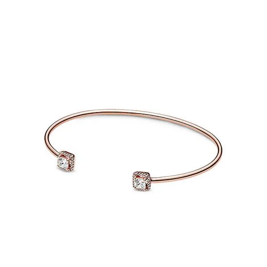 Fashion Snake Bone Rose Gold Square Pando-Ra S925 Sterling Silver Open Bangle - Image 4