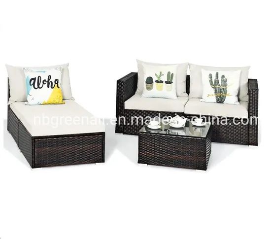All Weather 5PCS Poolside Outdoor Garden Rattan Wicker Furniture Set Sofa - Image 4