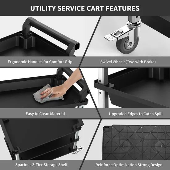 Customized Multi-Function 3 Tier Foldable Metal Storage Rolling Utility Cart with Wheels - Image 3