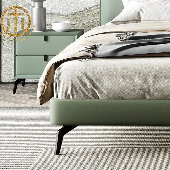 Italian Minimalist Leather Master Bedroom Modern Simple Double Bed - Image 3