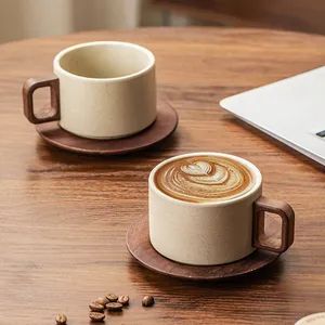 Vintage Rustic Ceramic Coffee Cup and Saucer Set Drinkware Pieces Sets Trademark NO Origin China Logo Customed Material Ceramic - Image 1
