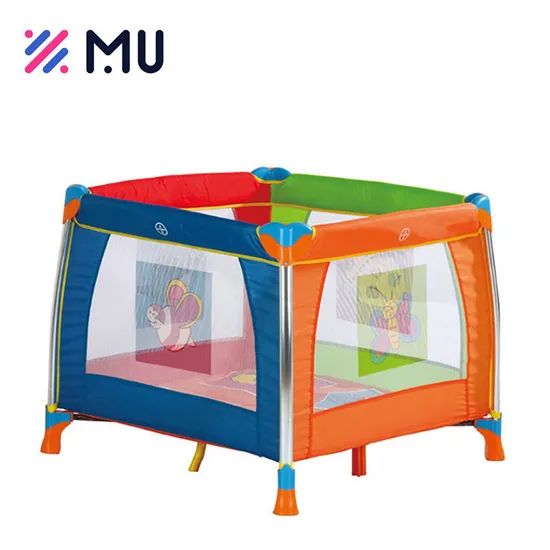 Baby Foldable Folding Colorful 4 Sides Mesh Playpens with Wheels - Image 1