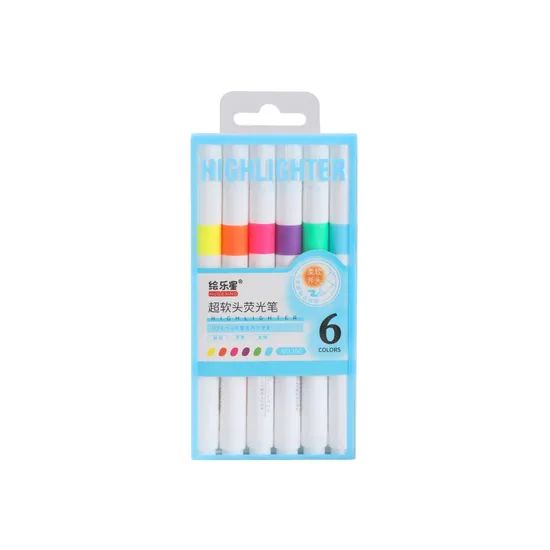 6 Neon Color Soft Chisel Tip Highlighter Pen for Office School - Image 1