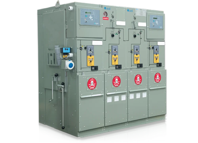 Ring Main Unit, 630 A Standards IS 3427 Rated Voltage 12 kV Rated Current 630 A Number Of Panels 3 Panel Installation Type - Image 1
